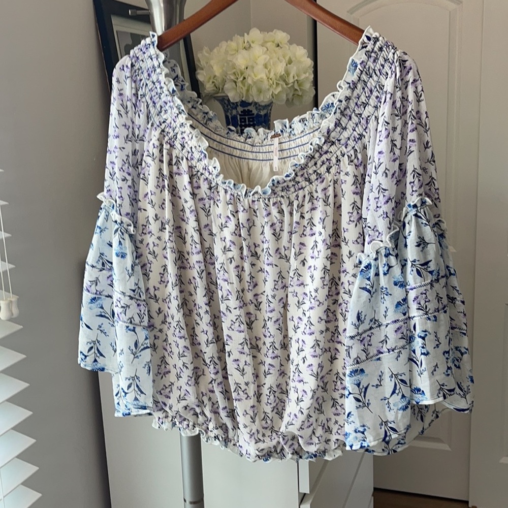 Free People floral off shoulder top.